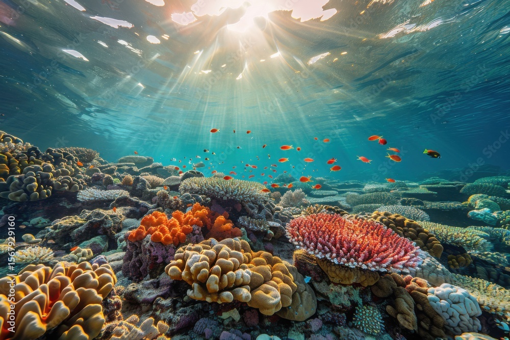 Obraz premium Coral reef with its inhabitants in the Red Sea