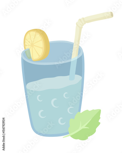 Illustration with lemon mint drink