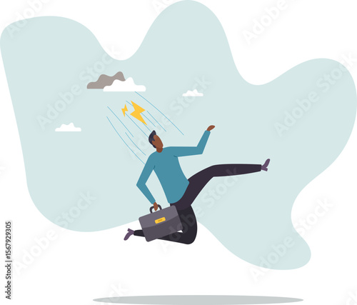 Runaway from crisis, catastrophe misfortune situation, escape from disaster,people concept.
