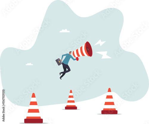Communicate urgent message, warning or danger alert, broadcast announcement, attention or loudspeaker screaming advertising concept,people concept.