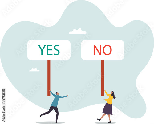Yes, No argument or disagreement, conflict fight debate, dilemma, dispute or office rivalry war, struggle,people concept.