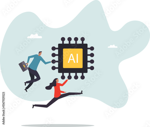 Embrace AI, Artificial Intelligence adoption, user or people who use AI to help and support work success,people concept.