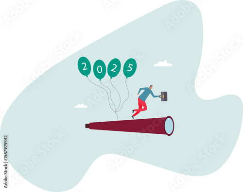 Year 2025 vision, achievement or plan for success, career target or economic forecast,people concept.
