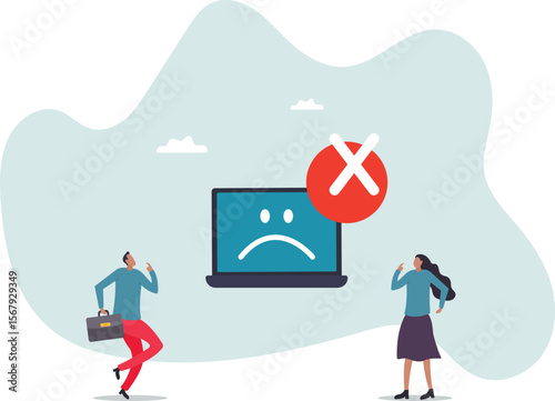 Computer outage, error or failure causing by software update mistake, operating system crash or cyber attack,people concept.