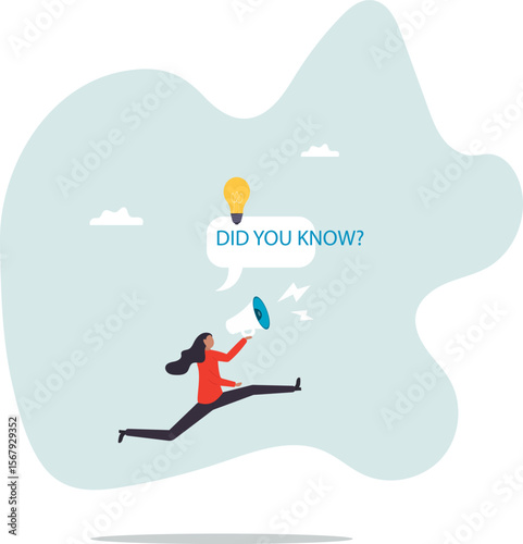 Did you know, fun fact, idea or advice message, useful knowledge or wisdom, expert information, explanation or solution,people concept.