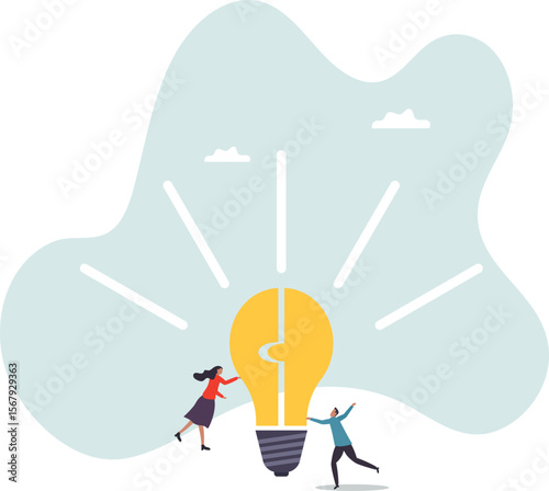 Idea brainstorming, cooperation or collaboration to get solution, teamwork or team meeting to develop idea together, employee participation concept,people concept.