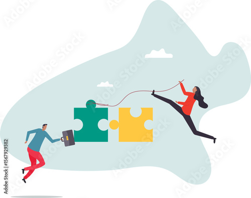 Jigsaw puzzle connection, teamwork partnership to help solve problem or challenge,people concept.