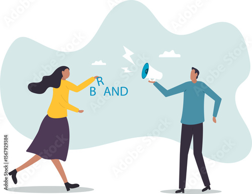 Build branding create brand awareness advertising, product or company value strategy, build reputation or identity for customer recognition concept,people concept.