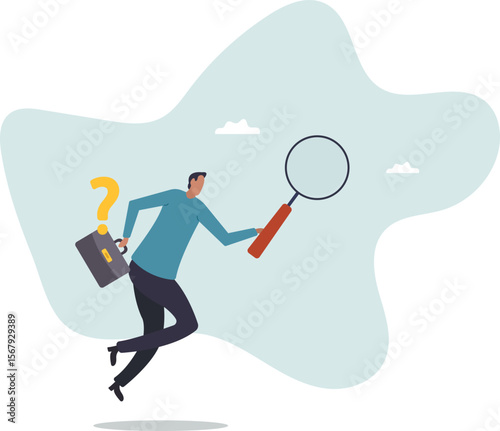 Problem analysis, analyze information to find solution or answer, solving problem or trouble, challenge to think overcome difficulty concept,people concept.