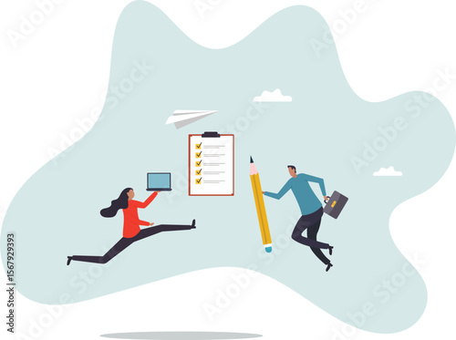 Checklist to complete project task, accomplish work checkmark, todo list clipboard or project status report,business concept.people concept.