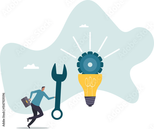 Innovation or product development, idea or solution to solve business problem, invention or technology creation to build new product,people concept.