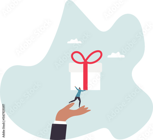 Gift reward program, bonus or surprise present for customer, employee reward or lucky prize, birthday gift box or festive incentive,people concept.