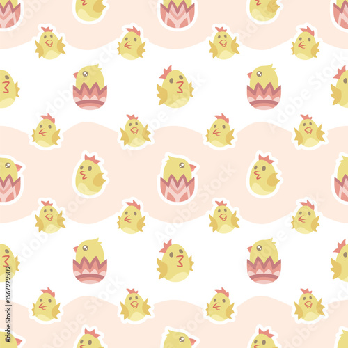 Seamless pattern with cute easter chicks
