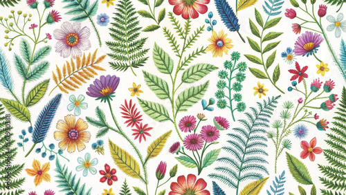 Floral Embroidered Effect Fabric by the yards Vector Background 