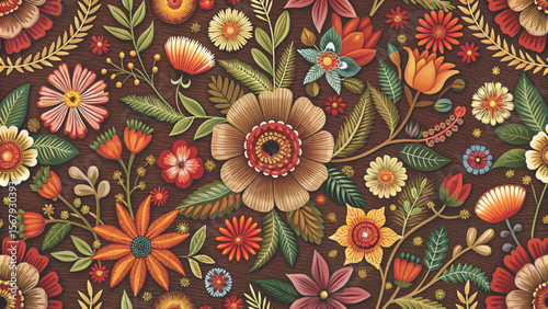 Floral Embroidered Effect Fabric by the yards Vector Background 