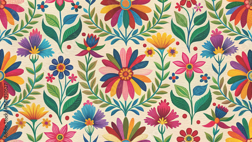 Floral Embroidered Effect Fabric by the yards Vector Background 