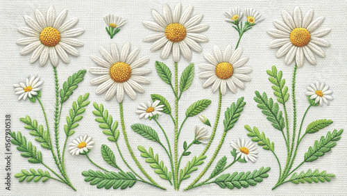 Floral Embroidered Effect Fabric by the yards Vector Background 