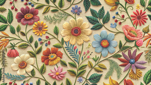 Floral Embroidered Effect Fabric by the yards Vector Background 