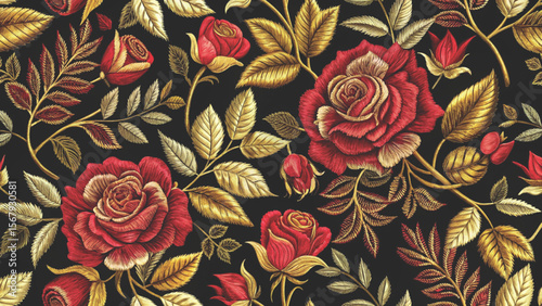 Floral Embroidered Effect Fabric by the yards Vector Background 