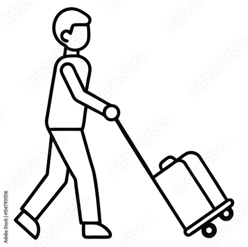 Person pulling carry-on luggage on business travel flat vector icon for apps and websites
