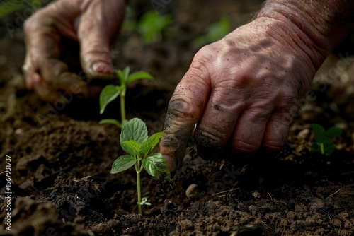 High Detail Visual of Human Hands Taking Care of Seedling in Soil