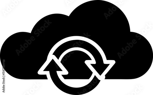 Black and White Cloud Synchronization Icon