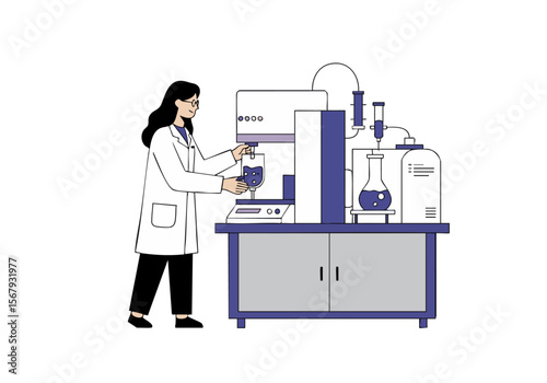 A female scientist meticulously maintains laboratory equipment, showcasing precision and scientific focus. Clean, modern lab setting.