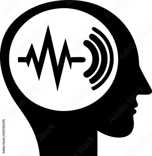 Head with Sound Wave Icon Black and White Vector