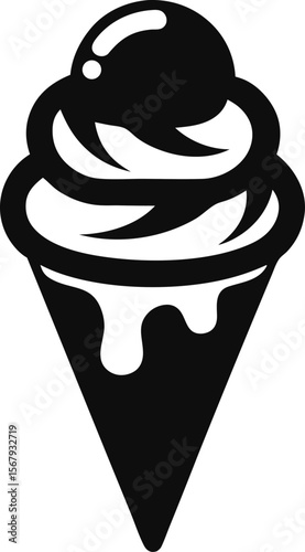 Monochrome Soft Serve Ice Cream Cone Icon