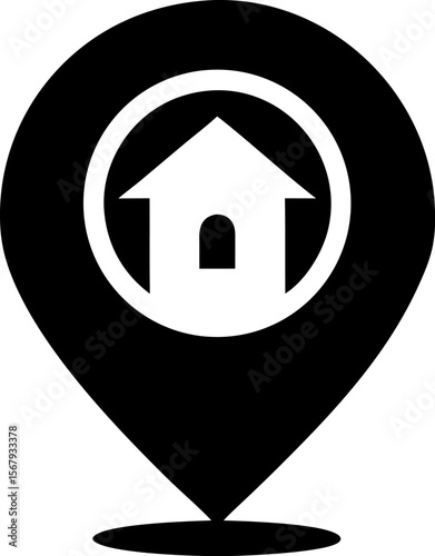 Location Pin with Home Icon Black and White