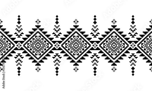 Southwest Native seamless pattern ethnic tribal Pixel Art Aztec geometric Navajo Native American fabric black and white design vector for textile print