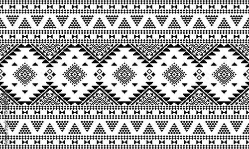 Southwest Native seamless pattern ethnic tribal Pixel Art Aztec geometric Navajo Native American fabric black and white design vector for textile print