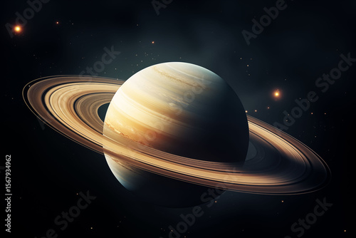 Saturn, a planet in deep space with rings