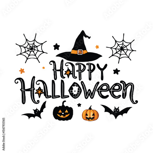 Happy halloween bright vector illustration. pumpkin jack-o-