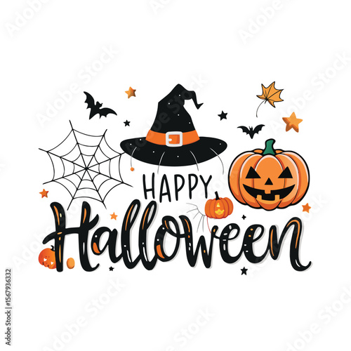 Happy halloween bright vector illustration. pumpkin jack-o-