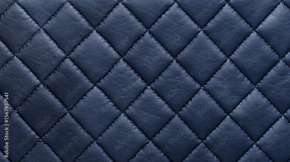 Obraz premium Quilted Blue Leather Texture Background with Diamond Pattern Stitching for Luxury and Upholstery Design