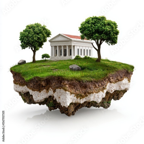 Miniature Classical Building on a Floating Island