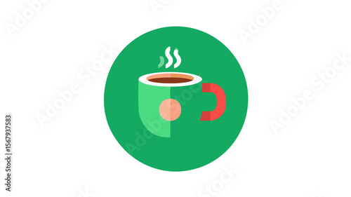 Green coffee cup with steam illustration coffee break hot drink beverage cafe morning refreshment caffeine 100