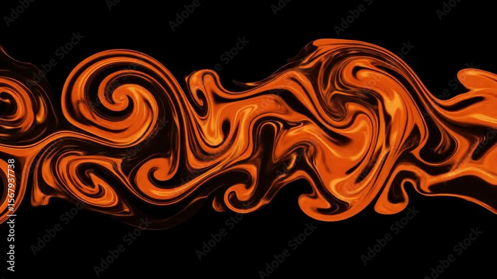 Abstract Liquid Flow: Dynamic Orange and Black Swirls