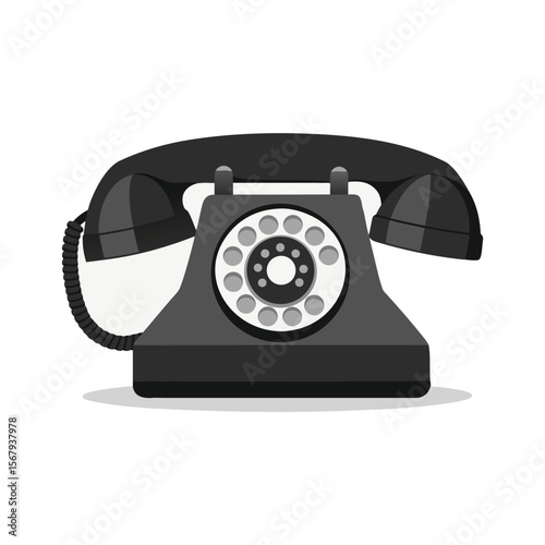 Vector art of vintage rotary telephone with shadow isolated on white background