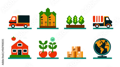 Agriculture farming delivery transport logistics global business farm house plants trees