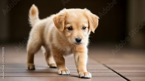 Adorable golden retriever puppy exploring the world with curious eyes and playful paws