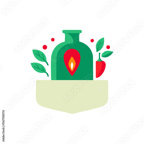 Hot sauce bottle chili pepper flavor spice food ingredient cooking recipe kitchen culinary design element