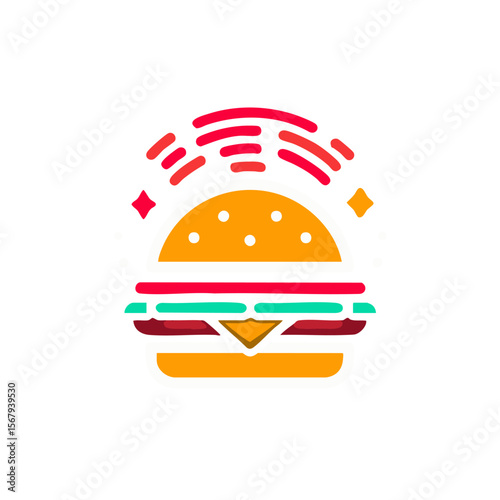 Delicious burger cheeseburger food fastfood hamburger restaurant tasty meal lunch dinner vector graphic