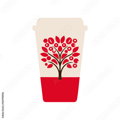 Coffee cup tree design caffeine beverage hot drink takeaway cup coffee shop cafe green background art