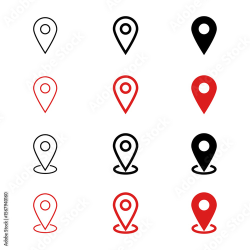 Minimal location pin icon vectors, perfect for maps, navigation apps, geolocation designs, travel infographics, and web design project.