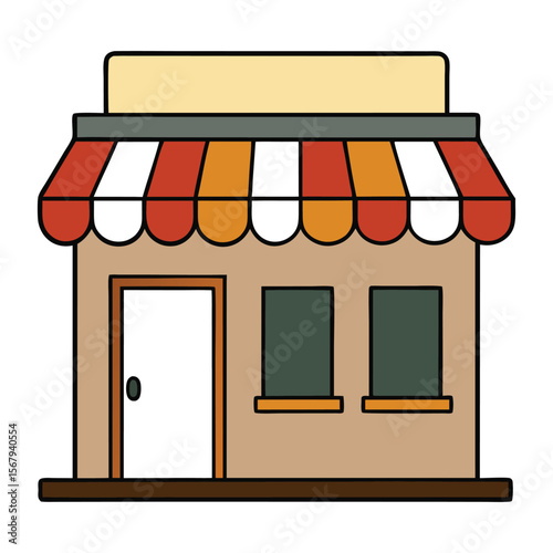 Charming isolated cartoon restaurant with a cozy roof, bright windows, and a welcoming sign—perfectly set for delicious meals in a playful, whimsical world.
