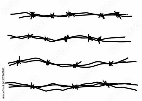 Barbed wire vector hand-drawn styles, perfect for edgy designs, tattoos, punk aesthetics, and hardcore graphic elements.