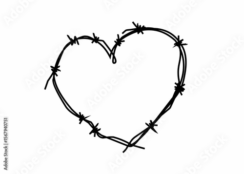 Barbed wire heart vector illustration hand-drawn style. ideal for tattoos, and punk art