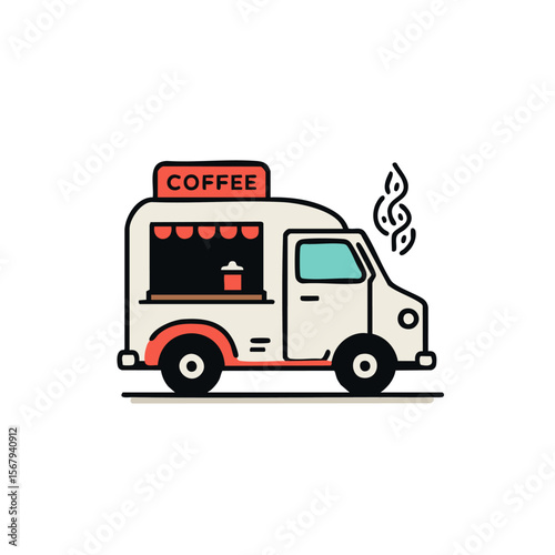 Coffee food truck vector illustration mobile cafe espresso shop street vendor caffeine beverage service design